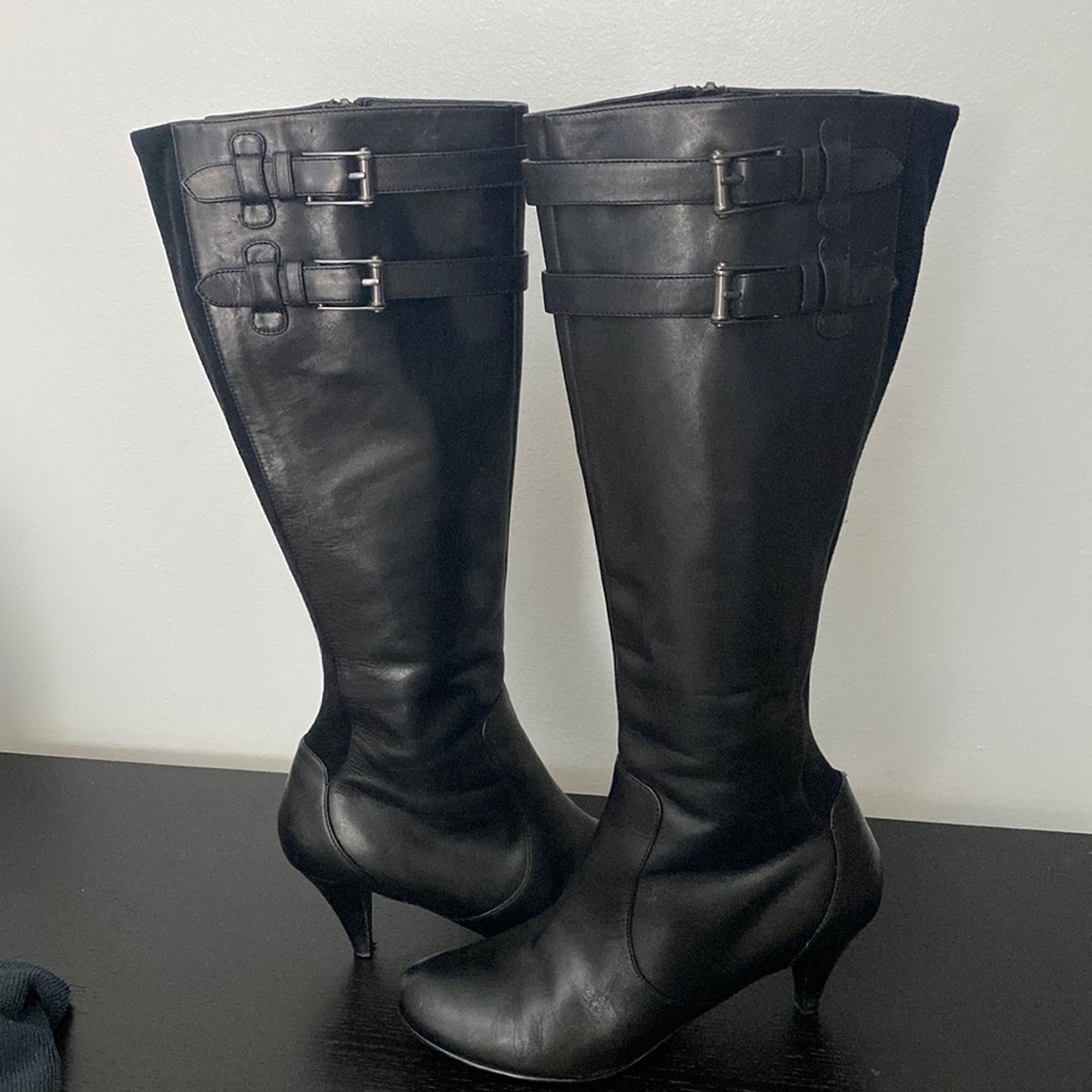 COLE HAAN KNEE HIGH LEATHER BOOTS Black Nike Air  size 7